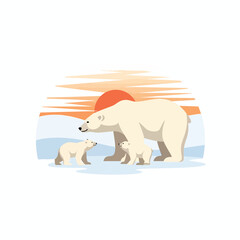 Fototapeta premium Polar Bear Family at Sunset