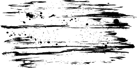Obraz premium Horizontal Black Ink Grunge Brush Stroke Banner Vector Element with Splatter Texture and Distressed Paint Effect