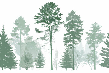 Stylized forest scene with varying shades of green coniferous trees © bashanti