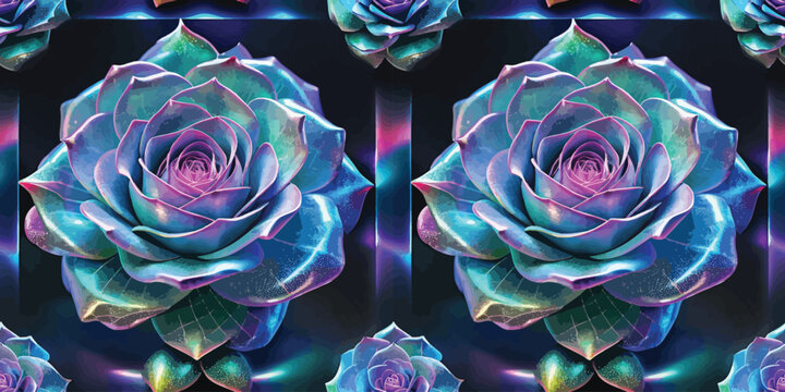 A mesmerizing 3d illusion of a vibrant, iridescent succulent flower in a digital art style Vector