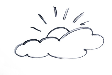 the sun rising from the clouds drawn with black marker