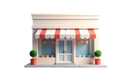 Obraz premium A charming, modern shop with a striped awning and plants