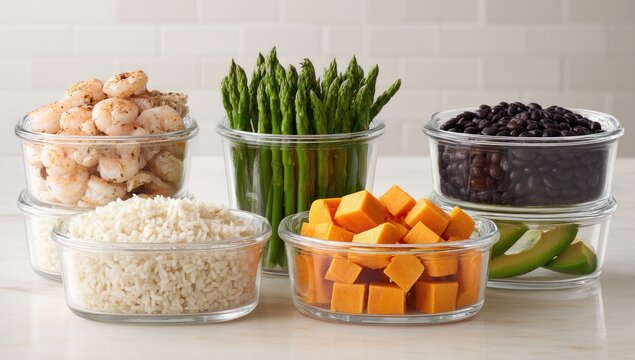 Prepared meal components in clear containers