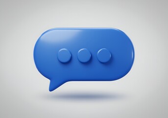 3d blue speech bubble with three dots on gray background for chat or messenger symbol  communication icon