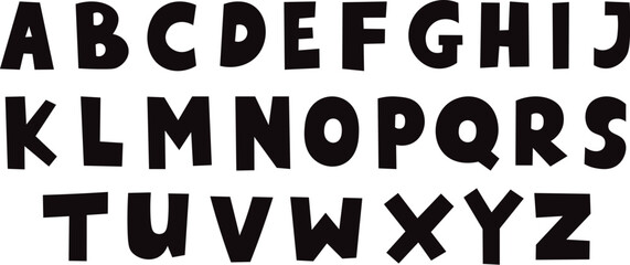 Bold black cartoon alphabet letters vector set, hand drawn uppercase font collection, playful comic style ABC typography design © Satou Akira