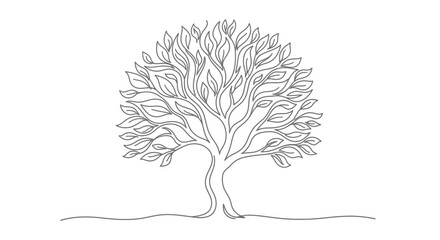 Stylized Tree of Life with Flowing Branches and Leaves, Minimalist Outline Design