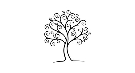 Obraz premium Elegant Black Swirl Tree Silhouette Vector Art on White Background