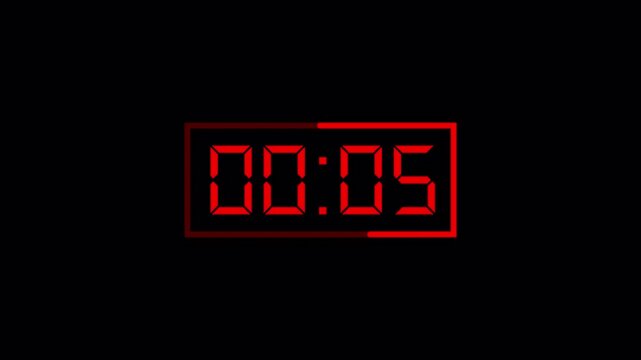  10 second countdown timer animation from 10 seconds to 0 seconds on a transparent background, ten second countdown timer from zero to ten with alpha channel for intro and filming.