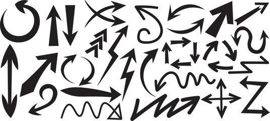 Obraz premium Simple black hand drawn arrows collection with various shapes and directions vector illustration