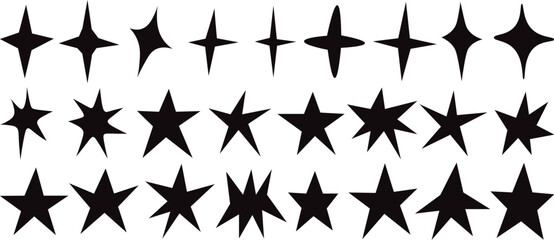 Star silhouette shapes vector set, black sparkle and burst icons collection, flat design elements