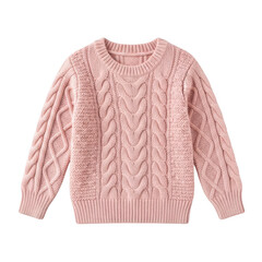 A pink cable knit sweater on a white background isolated on white background