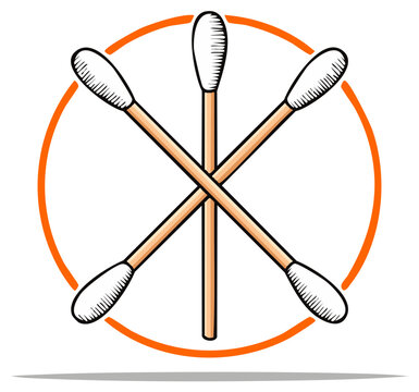 Illustration of cotton swabs arranged in a cross shape within an orange circle.