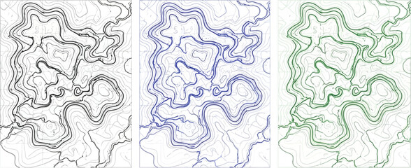 Obraz premium Abstract contour lines in black, blue, and green create a dynamic and flowing pattern.