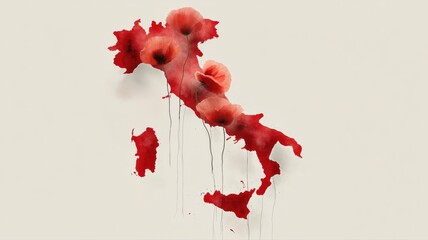 Artistic map of Italy formed by red poppies, symbolizing Liberation Day, 25 April, with a modern, minimalist style perfect for impactful commercial projects