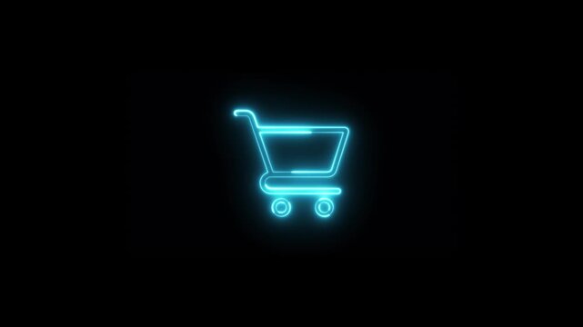 Shopping cart icon, Neon shopping cart icon on black background trolley retail