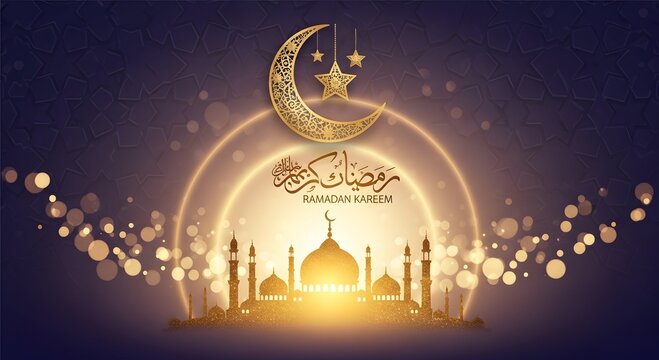 Festive Chand Raat Celebration Concept with Crescent Moon and Decorative Lanterns