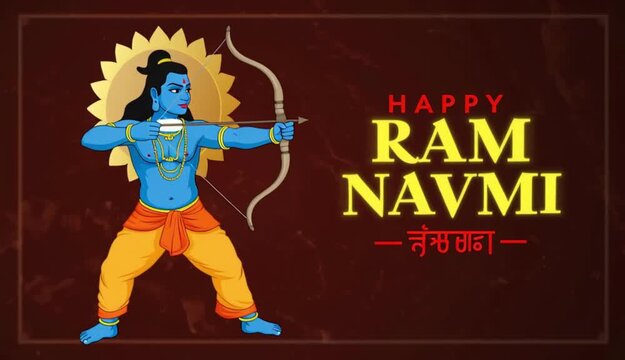 Happy Ram Navami Greeting Banner with Lord Rama Holding Bow and Arrow Illustration