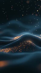Golden Particles Dance in a Dreamy Cosmos, Shaping Waves and Stars in a Mystical Graphic Style