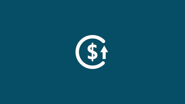 Abstract increase icon on green background. Dollar rate up looped icon. Reduce costs sign and symbol. 4k video animation