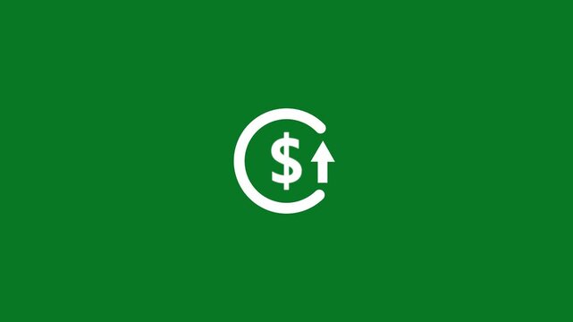 Abstract increase icon on green background. Dollar rate up looped icon. Reduce costs sign and symbol. 4k video animation