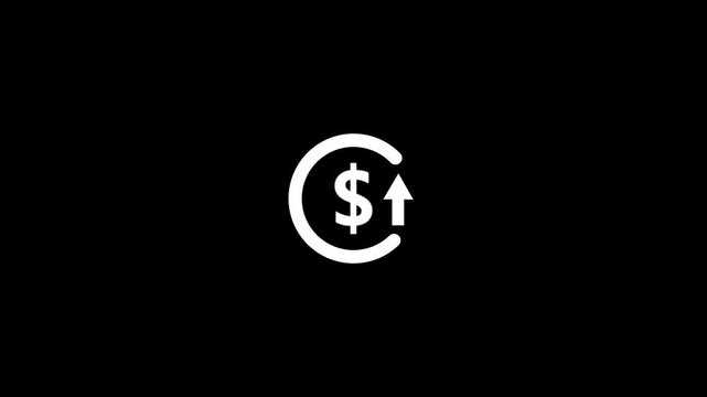 Abstract increase icon on green background. Dollar rate up looped icon. Reduce costs sign and symbol. 4k video animation