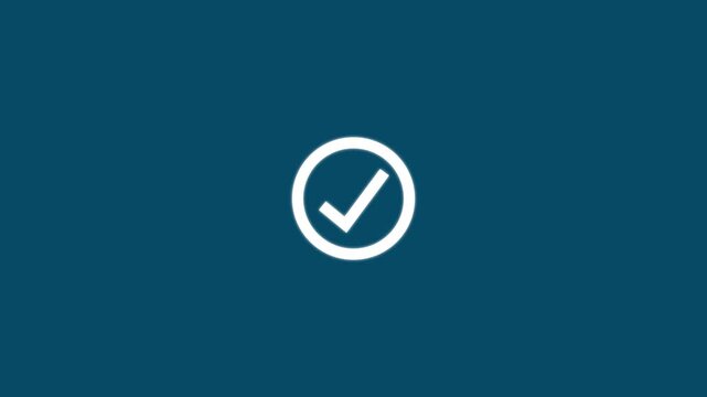 Abstract check mark icon animation on black background. Approving motion animated icon. Circle with check mark icon. Concept of tick confirm. 4k video