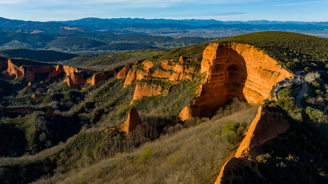 Aerial view of Las Medulas Unesco old roman gold mine in northern Spain