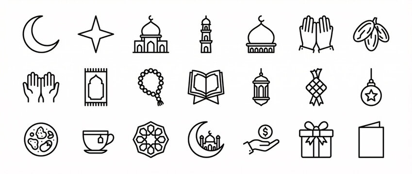 Collection of Simple Line Icons for Ramadan.
