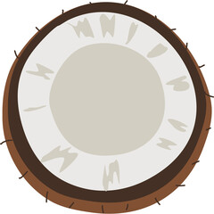 A roasted coconut, cut in half, revealing the white flesh.