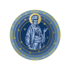 Fototapeta premium Saint Peter. Starry sky round illustration in Byzantine style isolated