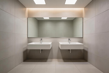 Modern Clean Public Restroom with Double Sinks