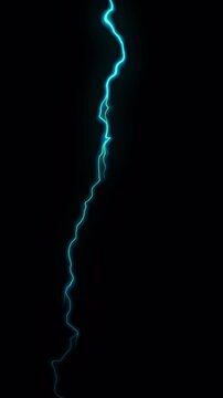 Blue Electric Lightning Bolt Strike on Black Background &ndash; Thunder Energy Effect