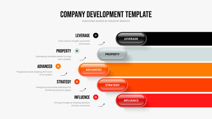 Professional Briefing 5 Option Infographic Slideshow Template. Business Planning Five Step Diagram Frame Design. Marketing Overview Presentation Layout Vector Illustration.