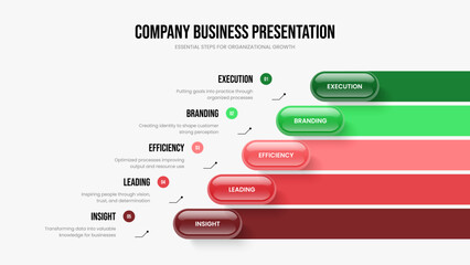 Fototapeta premium Market Plan Presentation Design Vector Illustration. Business Growth Five Option Infographic Frame Template. Company Solution 5 Element Diagram Slide Layout.