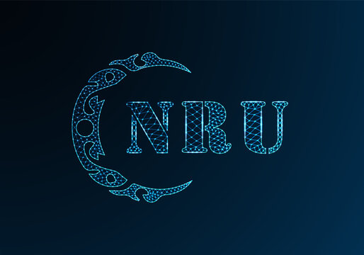 Low poly letter logo NRU design. NRU letter logo low poly vector design on blue color gradient background. NRU logo low poly design
