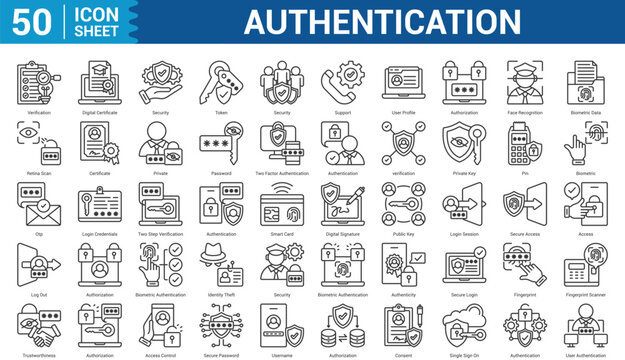Authentication outline editable Icon Set Collection Concept With Icon Of verification, digital certificate, security, token, security, support, user profile, and more. Illustration eps 10