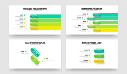 Digital Growth 4 5 2 3 Step Diagram Frame Layout Set. Project Strategy Four Five Two Three Option Infographic Slideshow Design Vector Illustration Collection.
