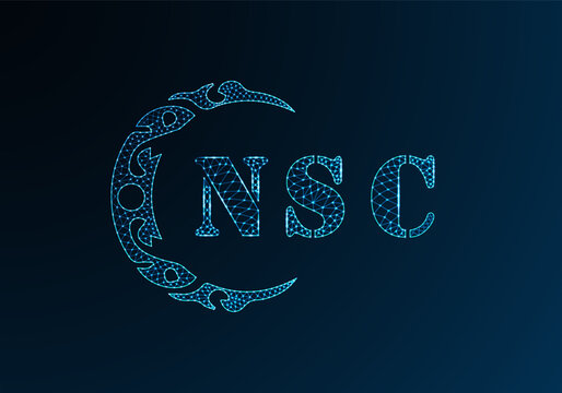 Low poly letter logo NSC design. NSC letter logo low poly vector design on blue color gradient background. NSC logo low poly design