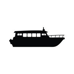Obraz premium tour boat cruising river silhouette vector illustration, Elegant ferry boat silhouette vector illustration with sleek design for travel and transportation graphics