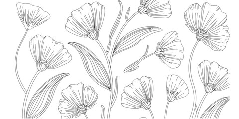 Black Sketch of Flowers Isolated on White Background. set of flowers vector illustration of a plant design hand draw flower set design © Amena