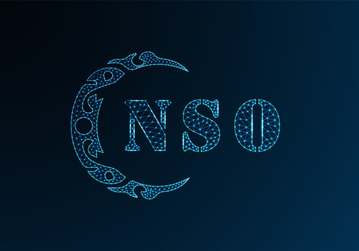 Low poly letter logo NSO design. NSO letter logo low poly vector design on blue color gradient background. NSO logo low poly design