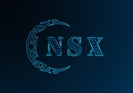 Low poly letter logo NSX design. NSX letter logo low poly vector design on blue color gradient background. NSX logo low poly design