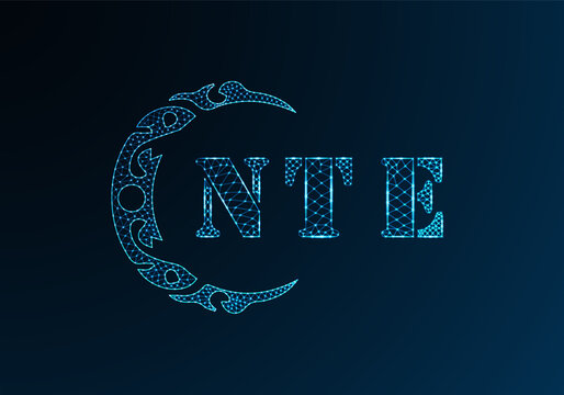 Low poly letter logo NTE design. NTE letter logo low poly vector design on blue color gradient background. NTE logo low poly design