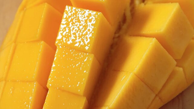 Close-up of a slice  ripe mango.