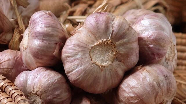 Fresh garlic in a basket.