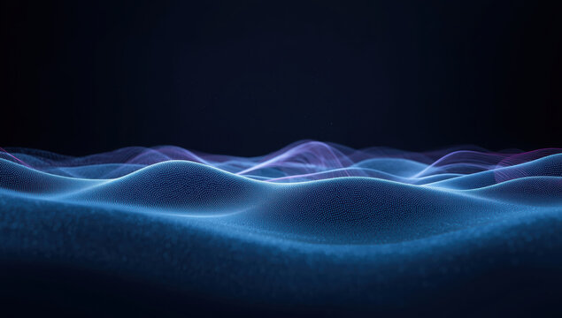 Digital data ocean with glowing blue wave mesh and soft purple highlights, abstract network