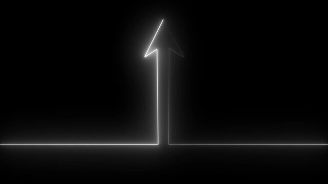 Up arrow line continuous drawing art banner background design Neon line. Abstract neon up arrow animation and black background 4k video animation .