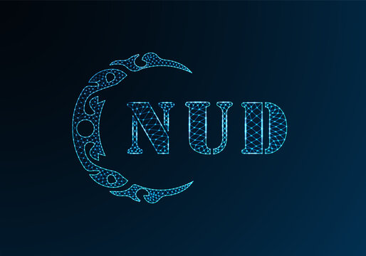 Low poly letter logo NUD design. NUD letter logo low poly vector design on blue color gradient background. NUD logo low poly design