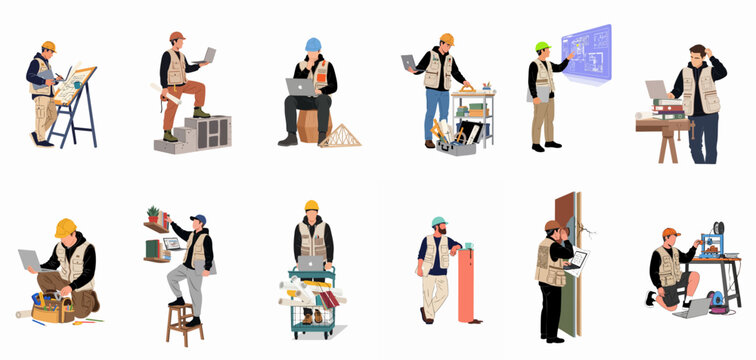 Diverse Professionals in Construction and Architecture: Innovating with Digital Tools, Blueprints, and Traditional Methods