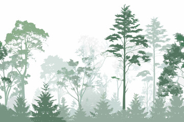 A serene forest scene depicted with varying shades of green trees © Indira